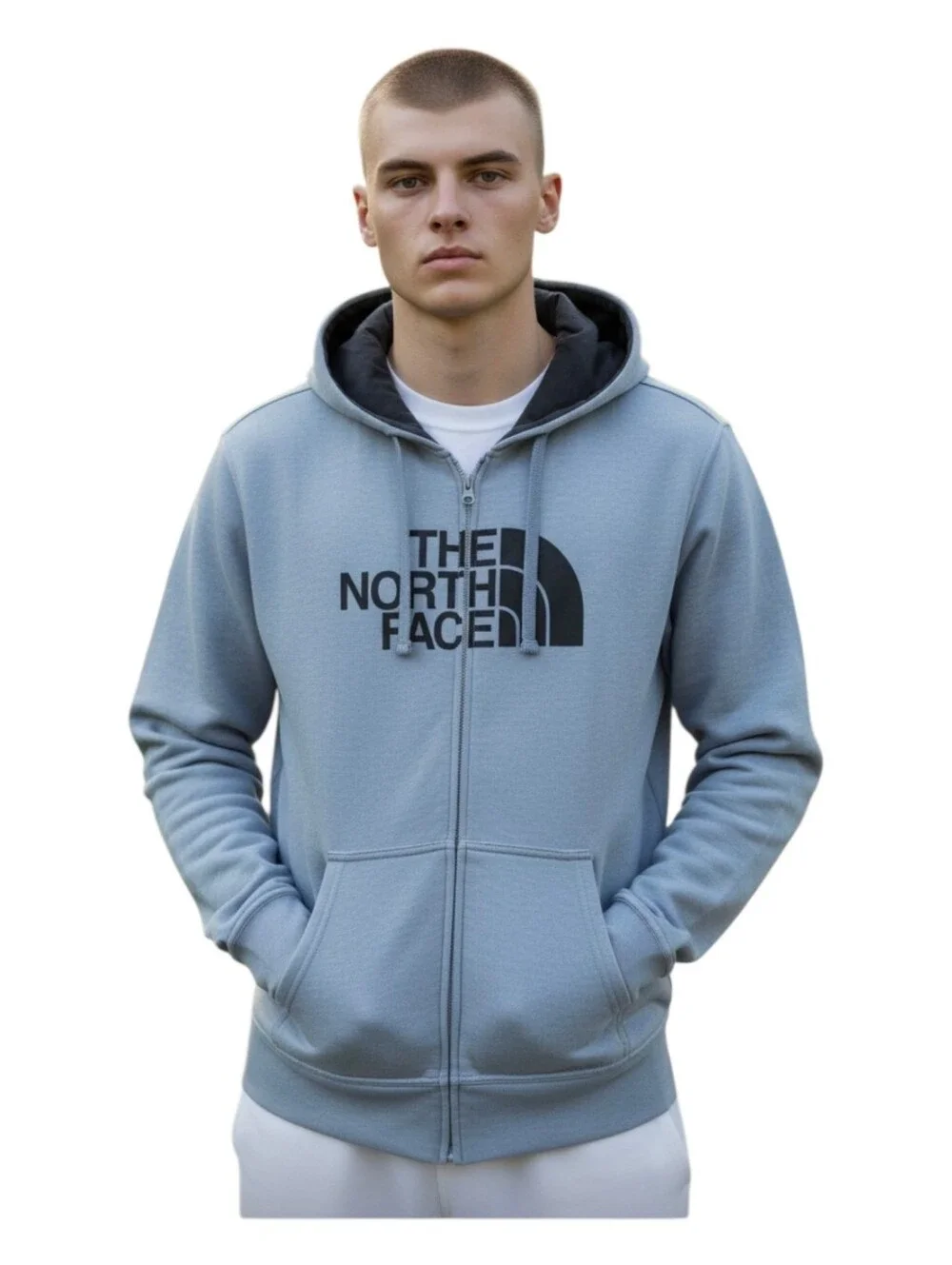 The North Face Mens Light Blue Half Dome Full Zip Hoodie Jacket Medium